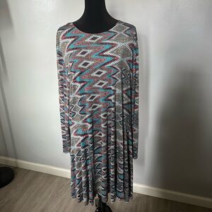 Misa Los Angeles Gray and Pink A-Line Long Sleeve Dress